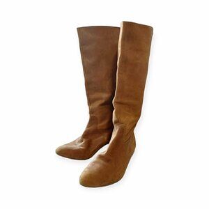 Jonak Paris Tan Distressed Leather Pull on Flat Boots, Size 39/40 EU,